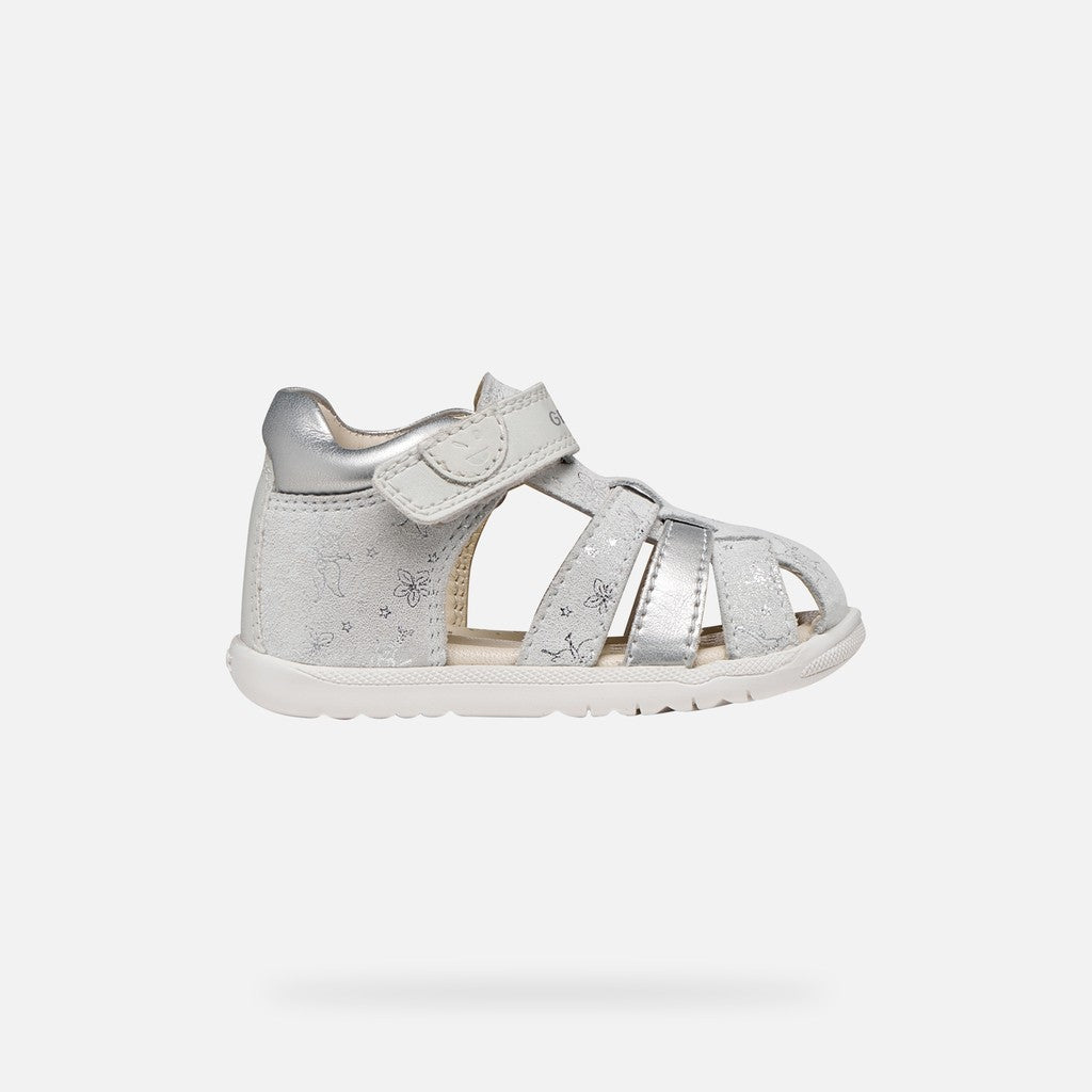 Geox sandale fete Macchia Baby 18-26 White/Silver cu flori