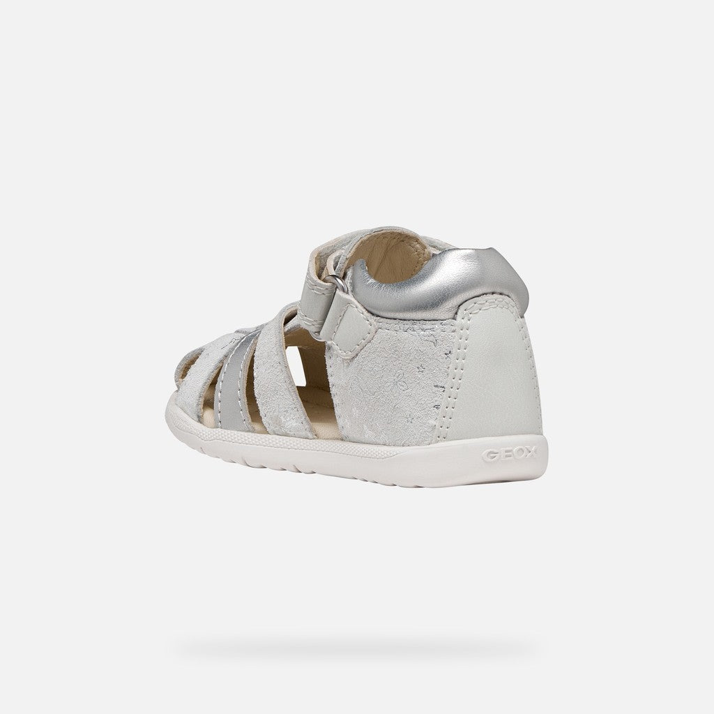 Geox sandale fete Macchia Baby 18-26 White/Silver cu flori