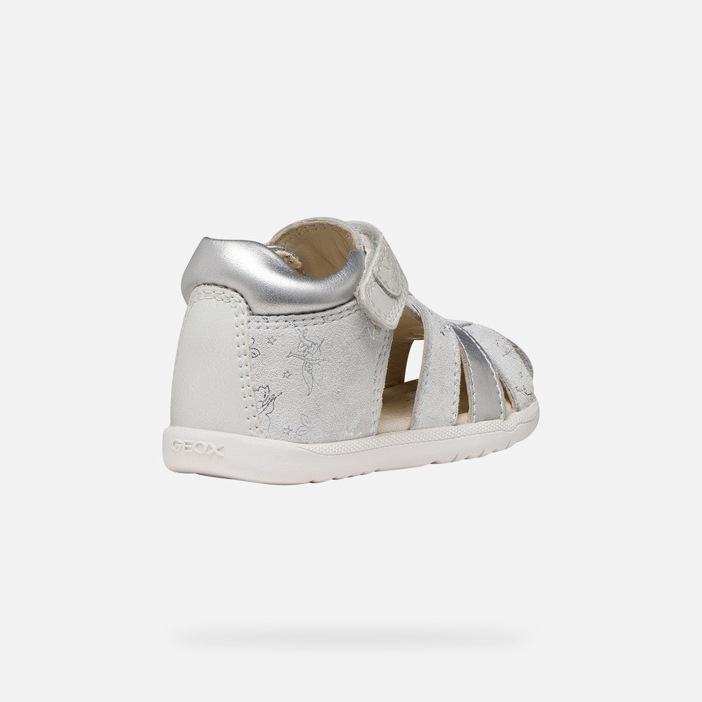 Geox sandale fete Macchia Baby 18-26 White/Silver cu flori