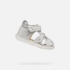 Geox sandale fete Macchia Baby 18-26 White/Silver cu flori