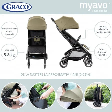 Graco carucior sport Myavo cu husa detasabila 0m+ Steeple Gray