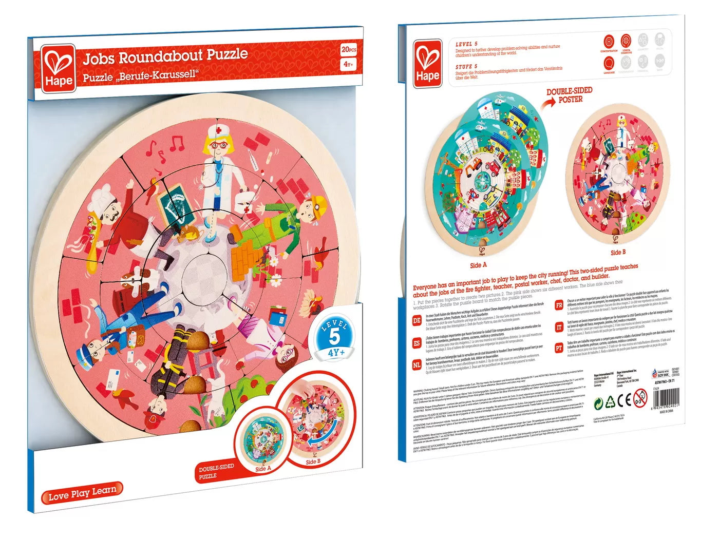 Hape jucarie puzzle rotund cu 2 fete 4 ani+