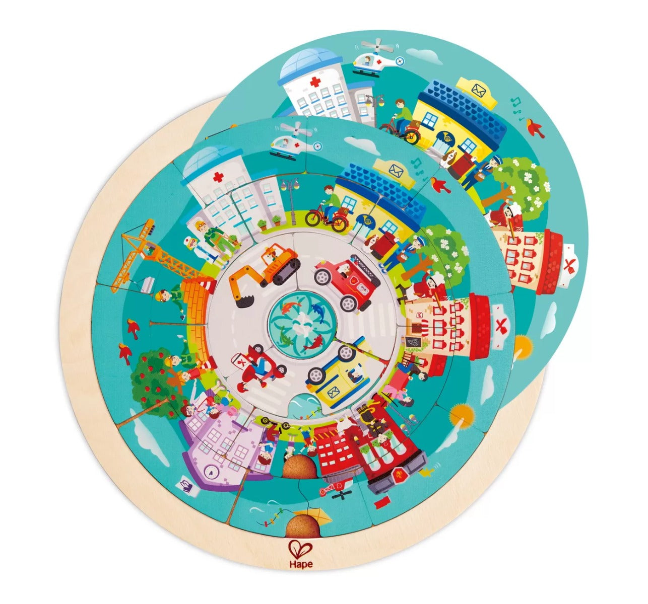 Hape jucarie puzzle rotund cu 2 fete 4 ani+