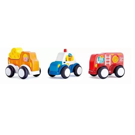 Hape set 3 masinute cu motor Pull-back 24m+