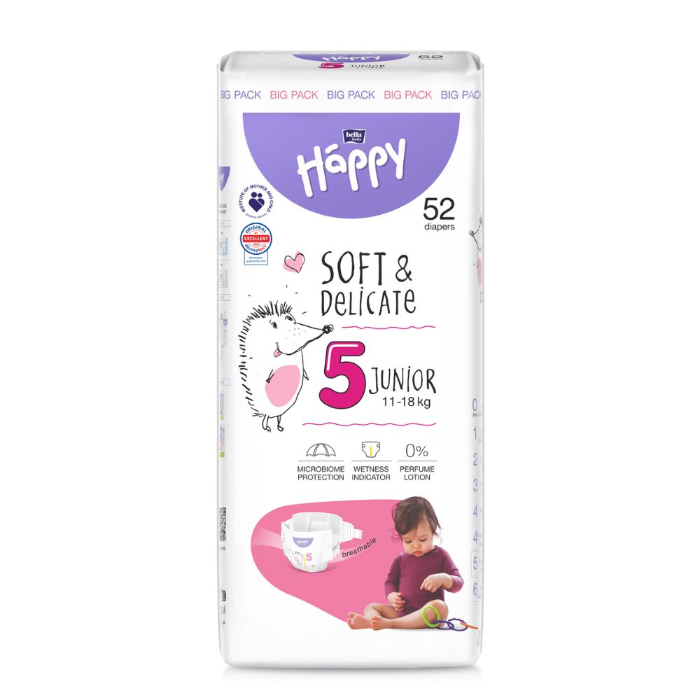 Happy scutec copii Soft&Delicate Junior 5 pentru 11-18 kg 52 buc Imagine principală a produsului