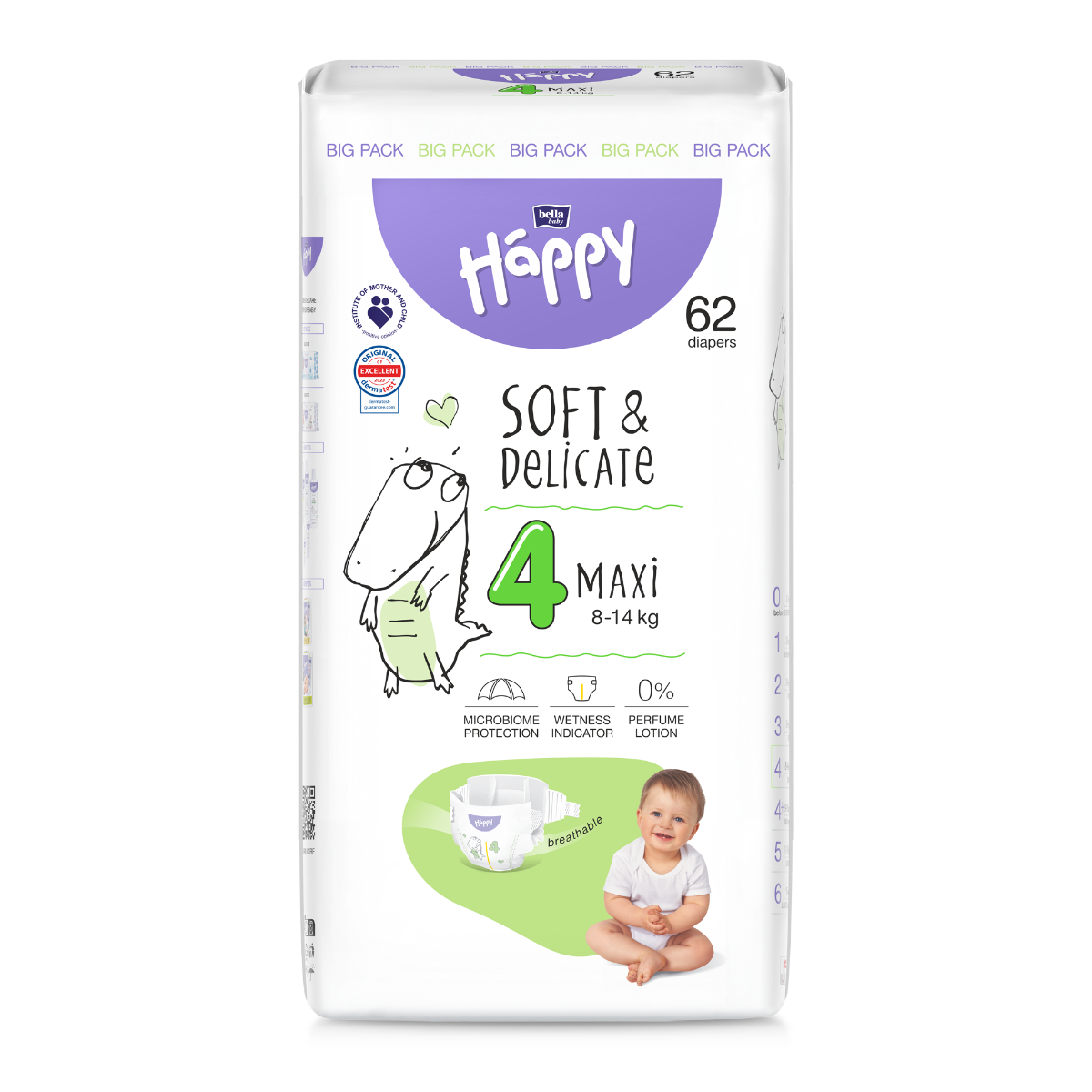 Happy scutec copii Soft&Delicate Maxi 4 pentru 8-14 kg 62 buc