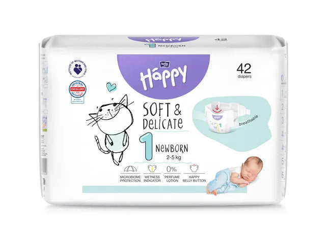 Happy scutec copii Soft&Delicate 1 Mini Newborn 2-5 kg 42 buc