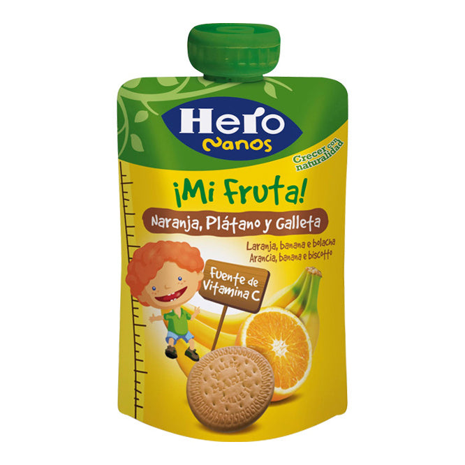 Hero Nanos desert piure cu portocale, banane si biscuiti 12 luni+, 100 g