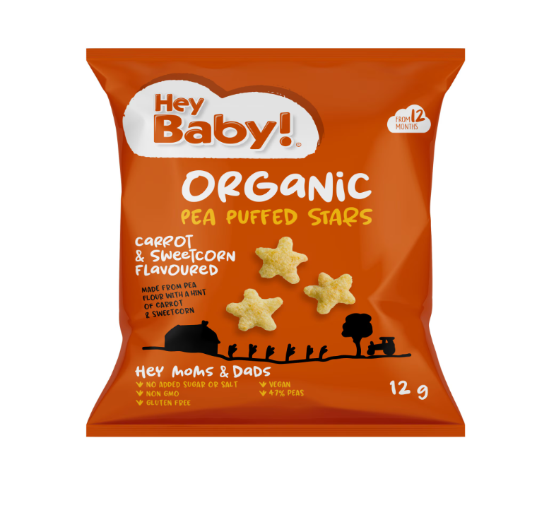 Hey Baby! ECO Pufuleti pentru copii, aroma de morcovi 12m+ 12g