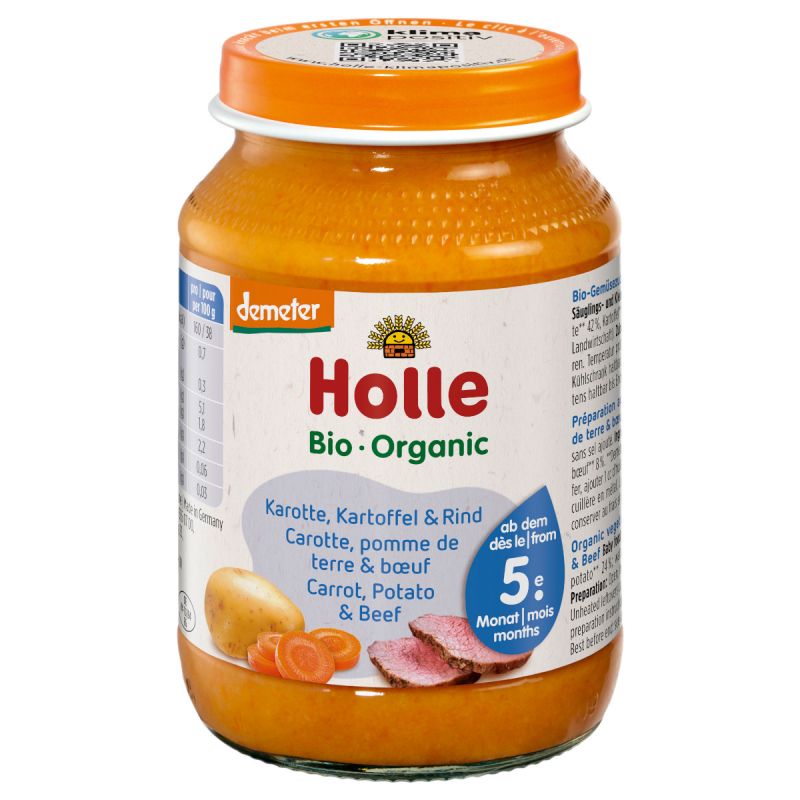 Holle Bio ECO piure din morcovi, cartofi si carne de vita 5m+ 190 g
