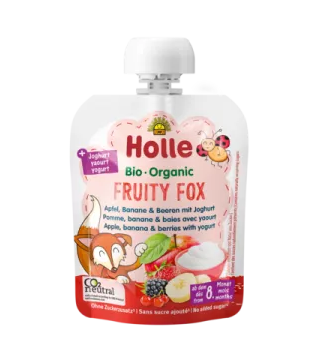 Holle Bio piure de mere, banane si fructe de padure cu iaurt Fruity Fox 8m+ 85 g