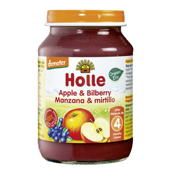 Holle piure de mere si afine 4 luni+, 190 g Imagine principală a produsului