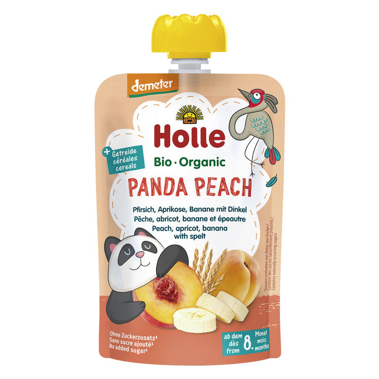 Holle Bio piure fructe piersic, caise, banane si fulgi de grau 