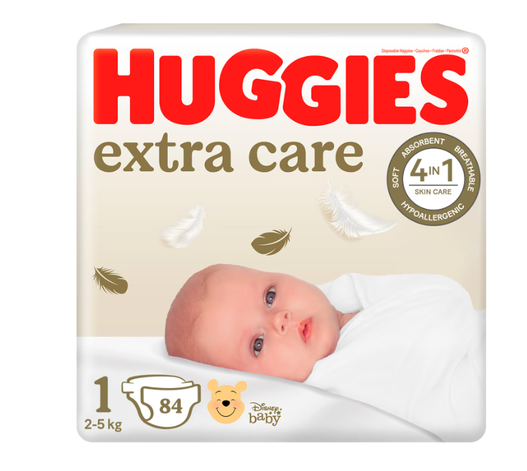 Huggies scutece copii Extra Care 1 Megapack pentru 2-5 kg, 84 buc