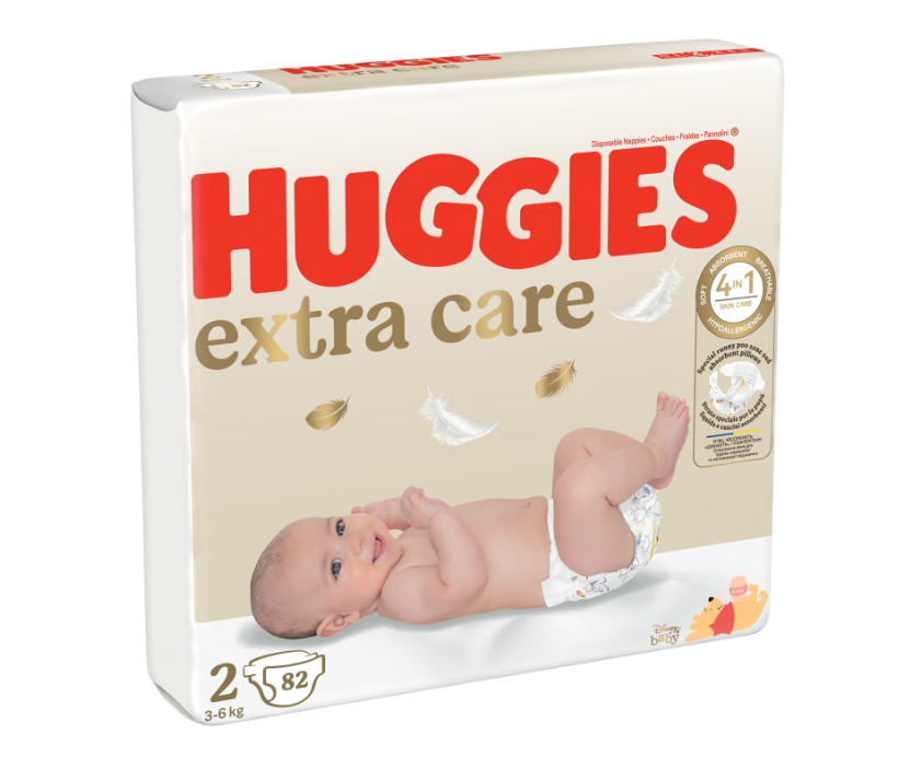Huggies scutece copii Extra Care 2 Megapack pentru 3-6 kg, 82 buc