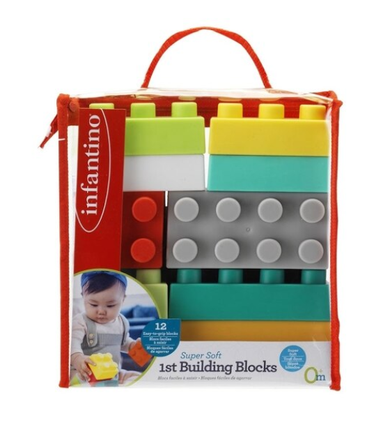 Infantino jucarie constructie 12 piese Super Soft 1st Building Blocks 0m+