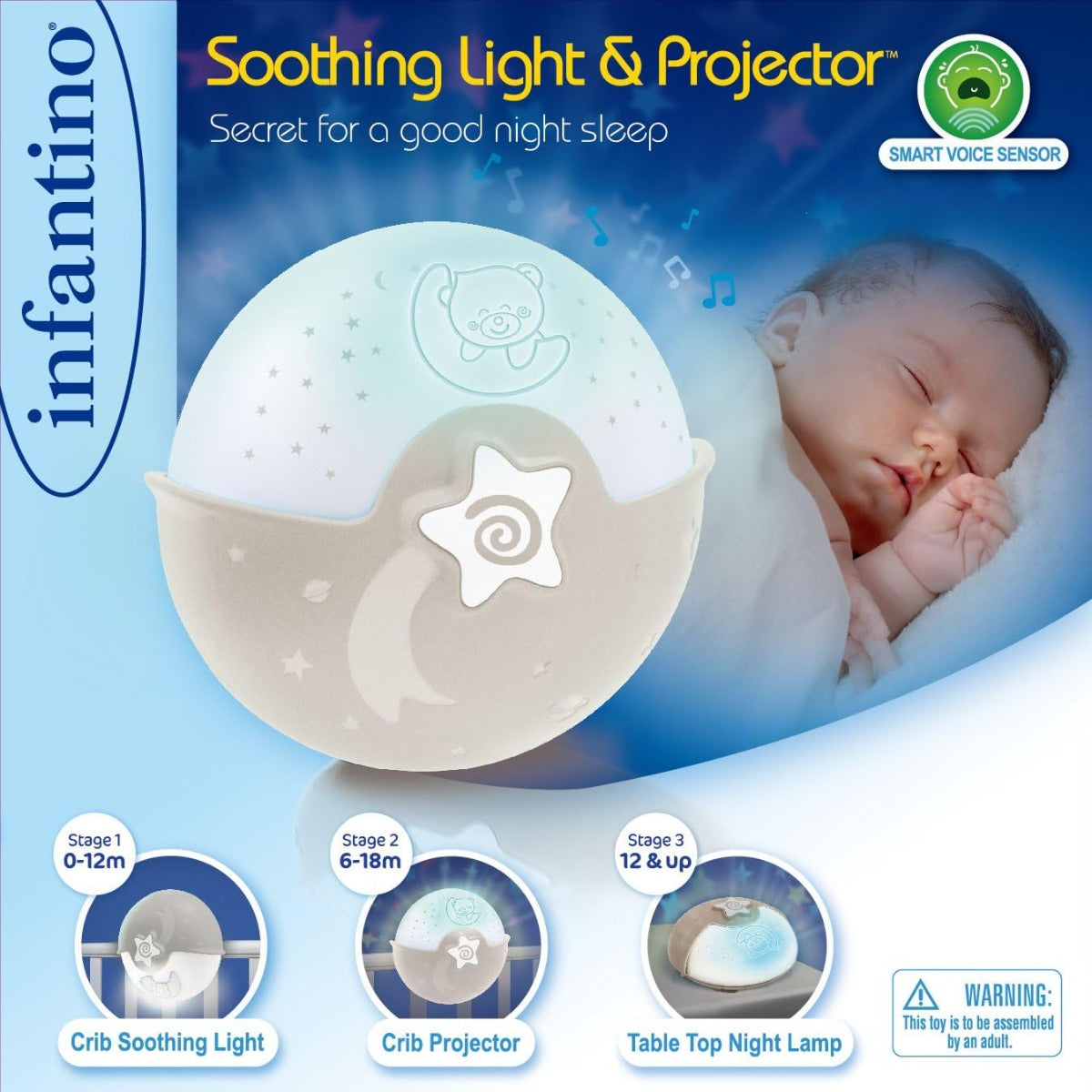 Infantino lampa de veghe si proiector Soothing Light&Projector 0m+ Ecru