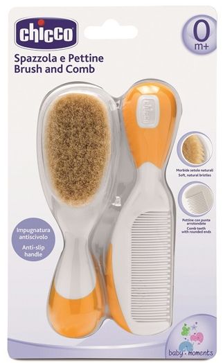 Chicco Set perie si pieptene natural 0m+ Galben Imagine principală a produsului