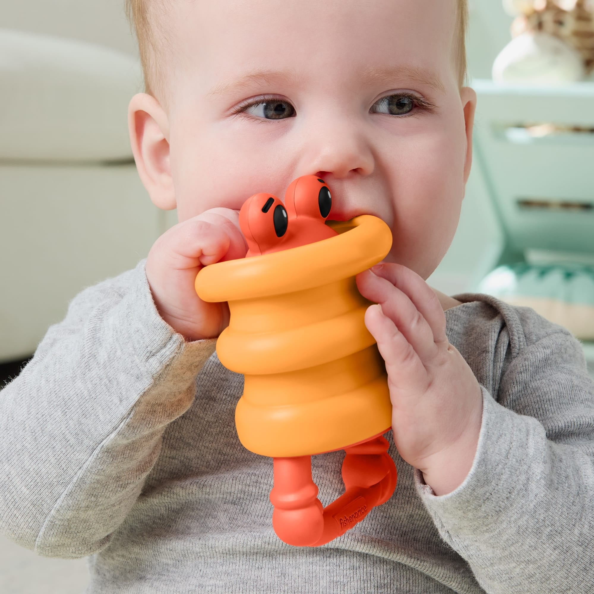 Fisher Price jucarie dentitie si zornaitoare din silicon 3m+ Crab portocaliu