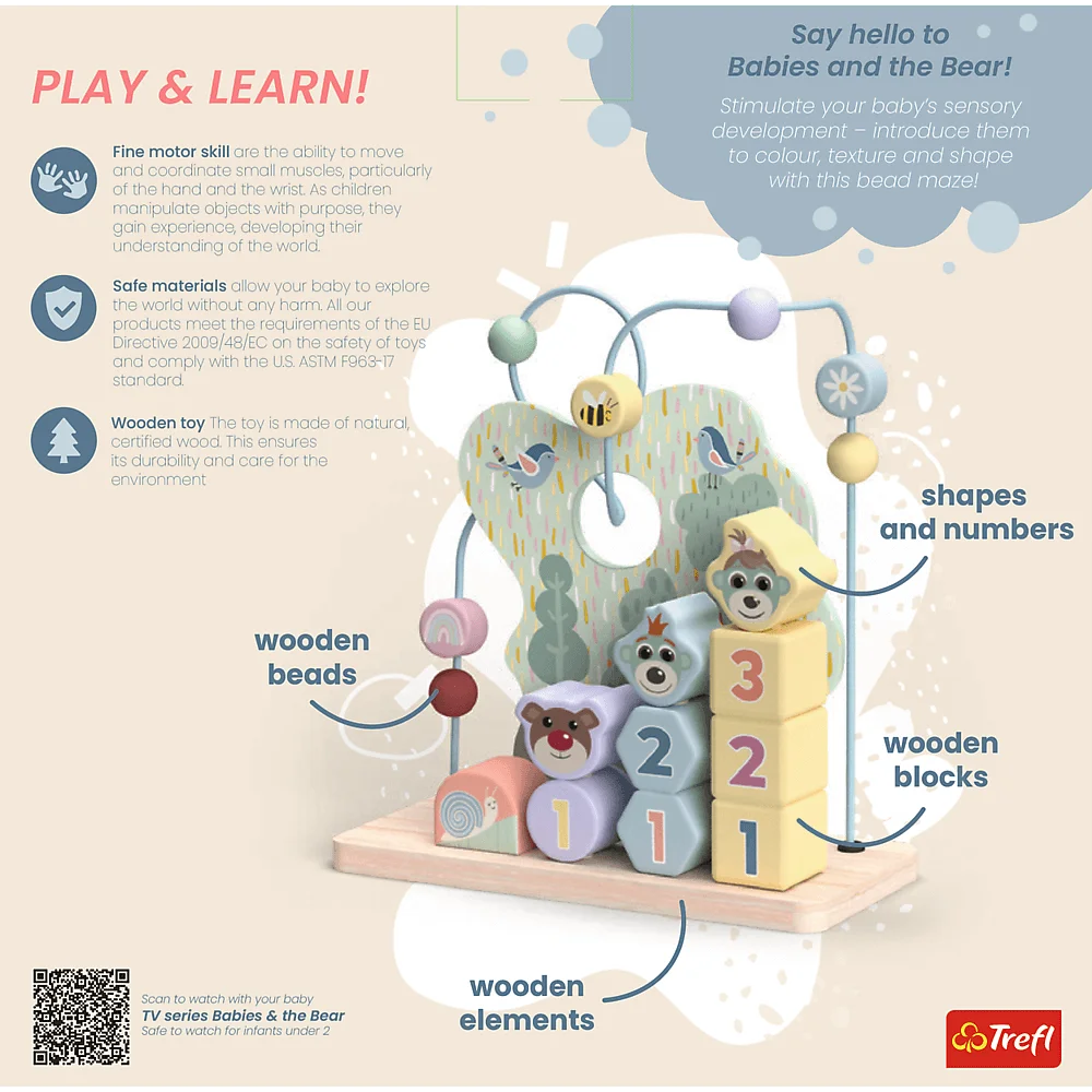 Trefl Wooden jucarie din lemn educativa 18m+ Babies And The Bear
