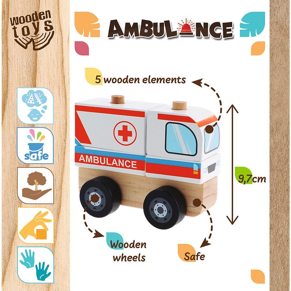 Trefl Wooden jucarie din lemn masinuta 12m+ Ambulanta