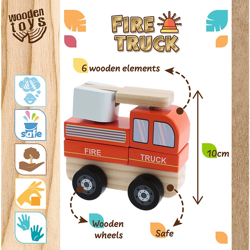 Trefl Wooden jucarie din lemn masinuta 12m+ Fire Truck
