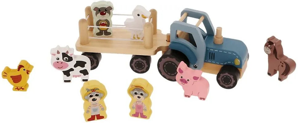Trefl Wooden jucarie din lemn tractor cu animale 18m+