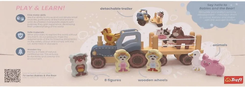Trefl Wooden jucarie din lemn tractor cu animale 18m+