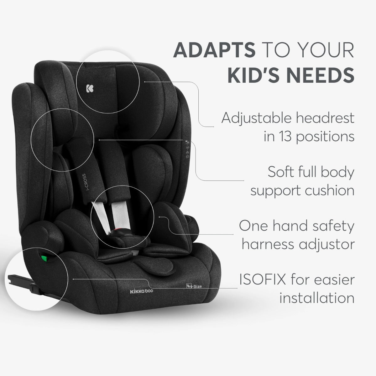 Kikka Boo scaun auto i-Cross Top Tether i-Size 76-150 cm Black