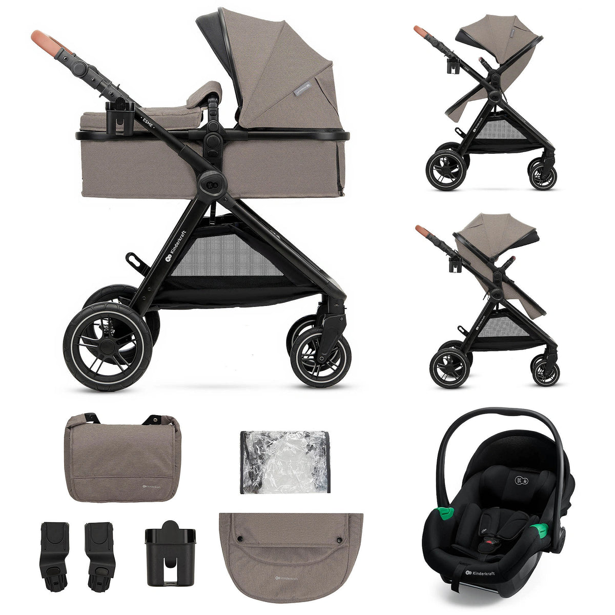 Kinderkraft carucior 3in1 multifunctional ESME PRO 0m+ Sand Beige