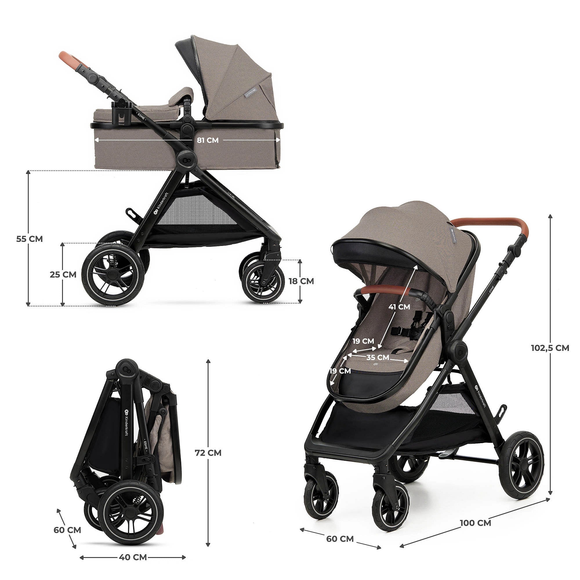 Kinderkraft carucior 3in1 multifunctional ESME PRO 0m+ Sand Beige Imagine secundară a produsului