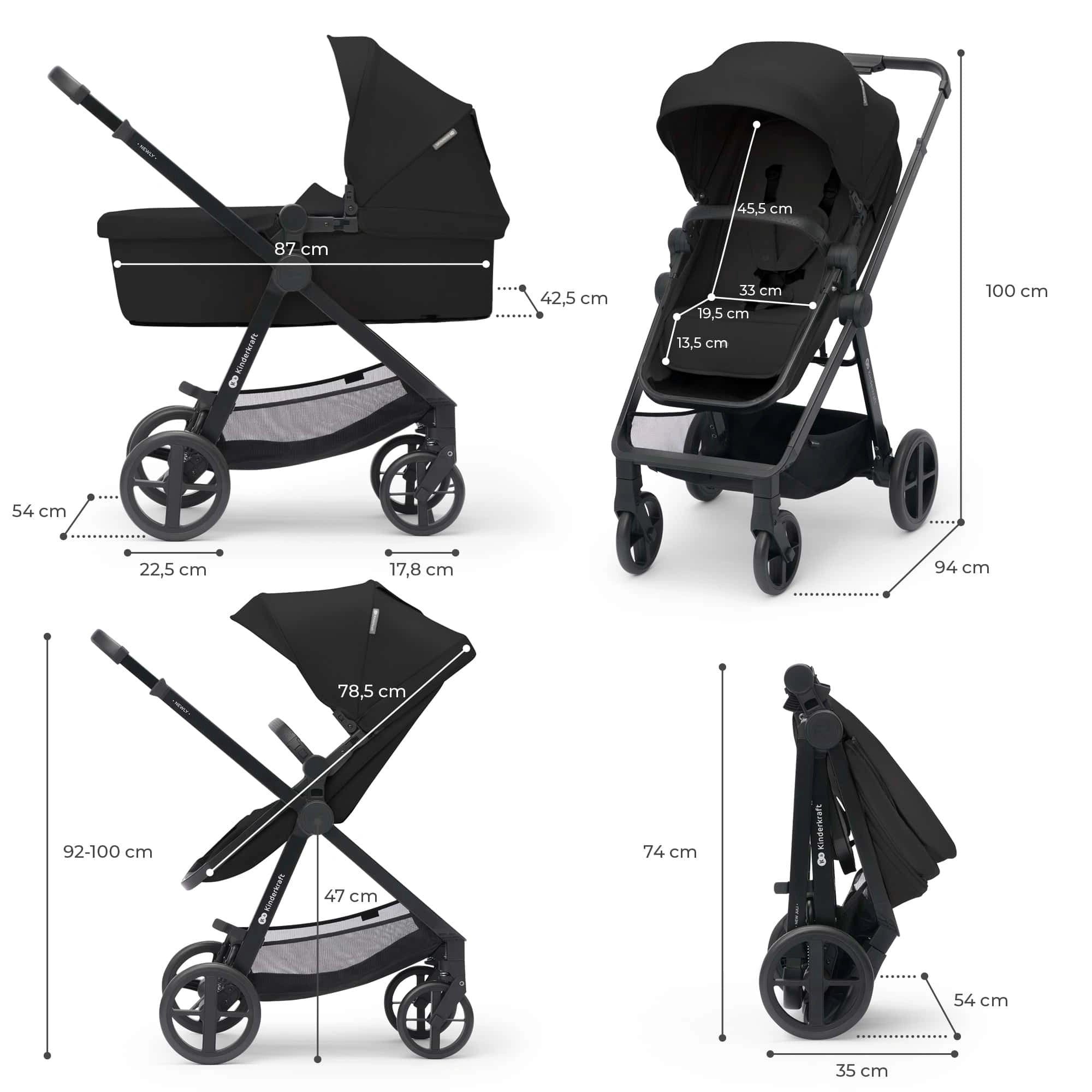 Kinderkraft carucior 4in1 NEWLY 0m+ Classic Black Imagine secundară a produsului