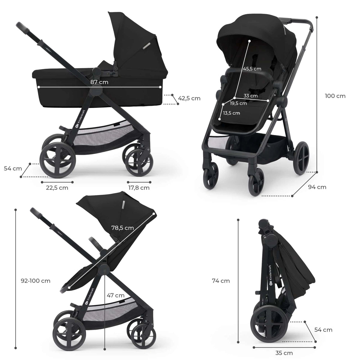 Kinderkraft carucior 4in1 NEWLY 0m+ Classic Black