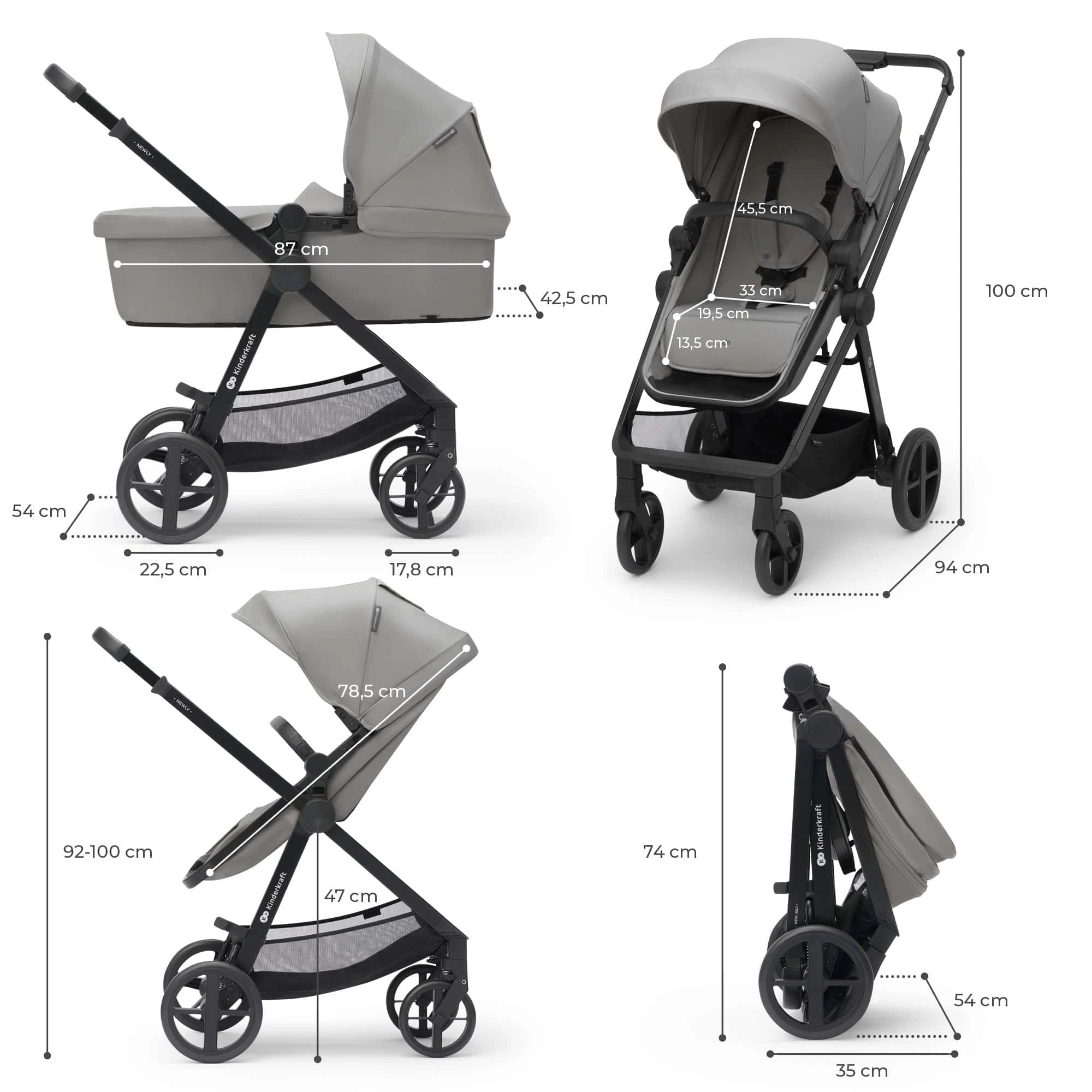 Kinderkraft carucior 4in1 NEWLY 0m+ Classic Grey Imagine secundară a produsului