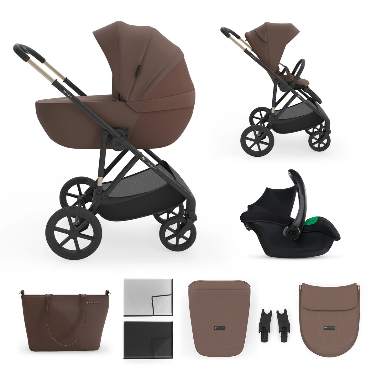 Kinderkraft carucior multifunctional 3in1 PRIME 3 - 0m+ Velvet Mocca