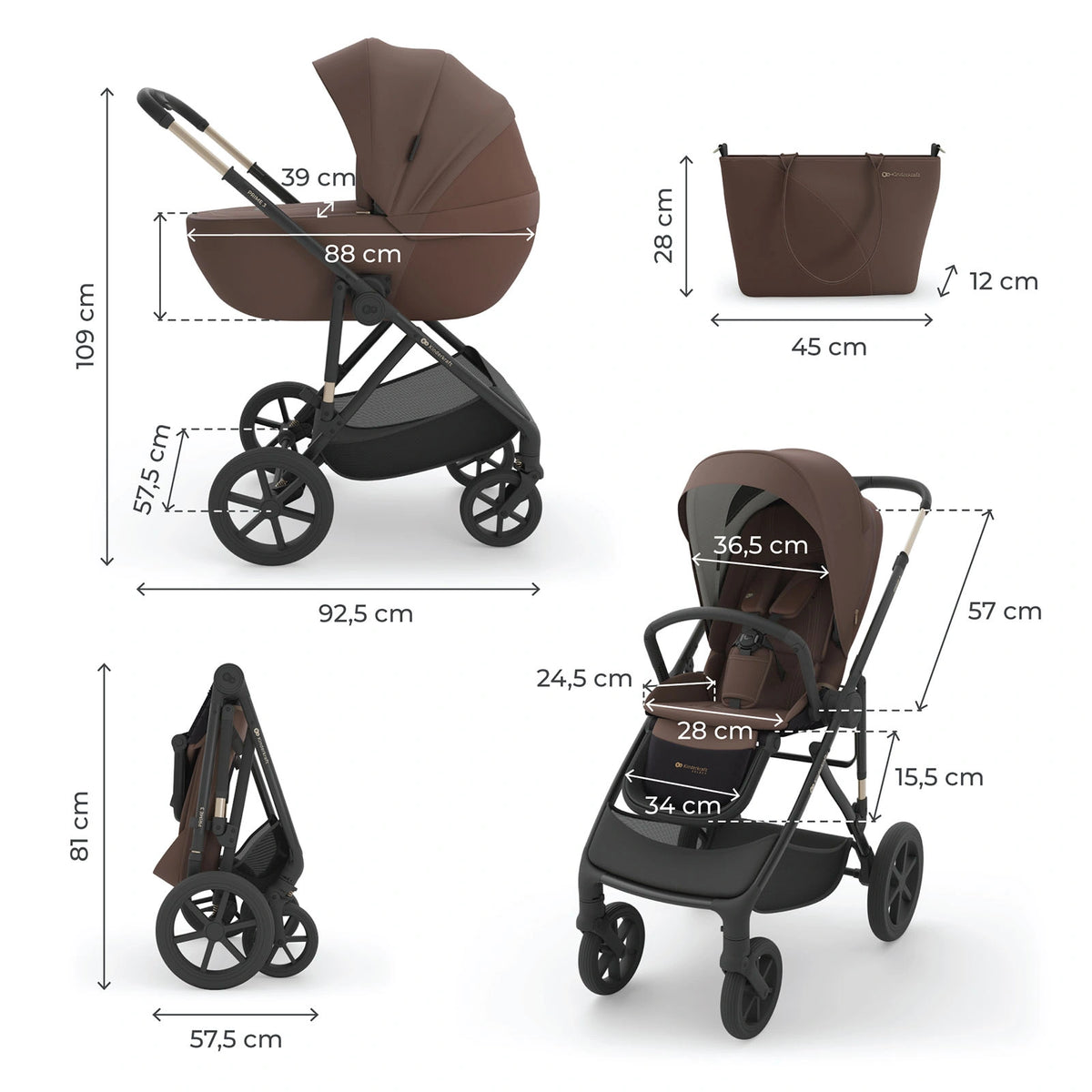 Kinderkraft carucior multifunctional 3in1 PRIME 3 - 0m+ Velvet Mocca