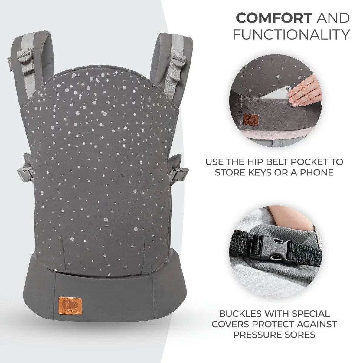 Kinderkraft marsupiu Nino 3m+ Confetti Grey Imagine secundară a produsului
