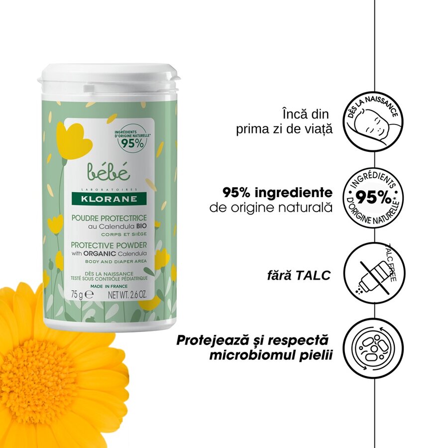 Klorane bebe pudra protectoare pentru bebelusi 75 g