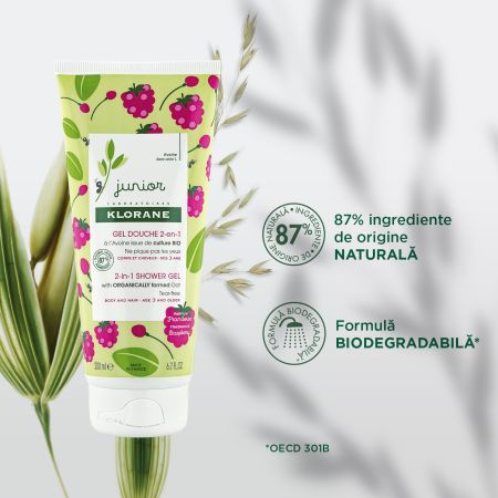 Klorane Junior gel de dus 2in1 cu aroma de zmeura 200 ml 3 ani+ Imagine secundară a produsului