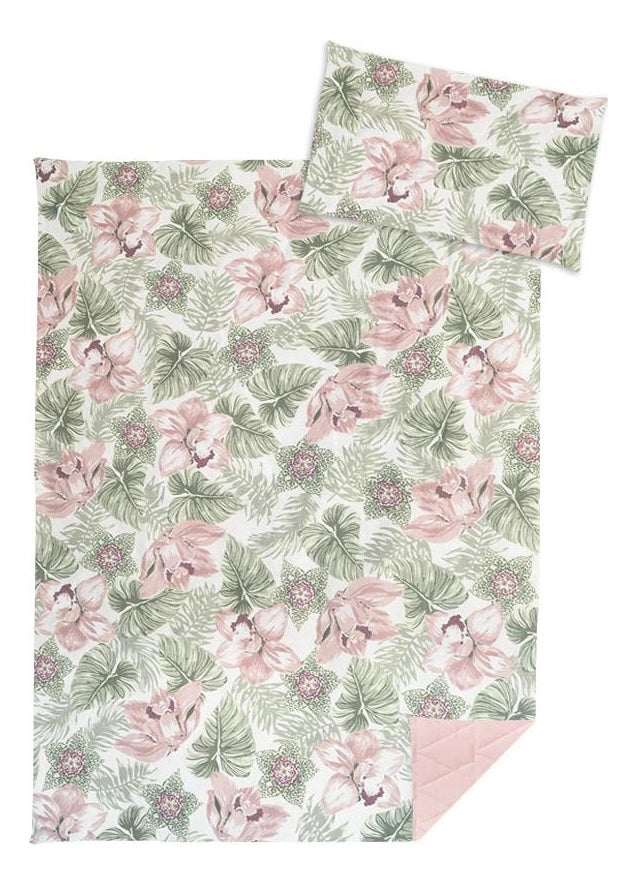 Klups Albero Mio set 2 piese plapuma 100x75 cm + perna 40x30 cm Velvet Kids Pink Flowers