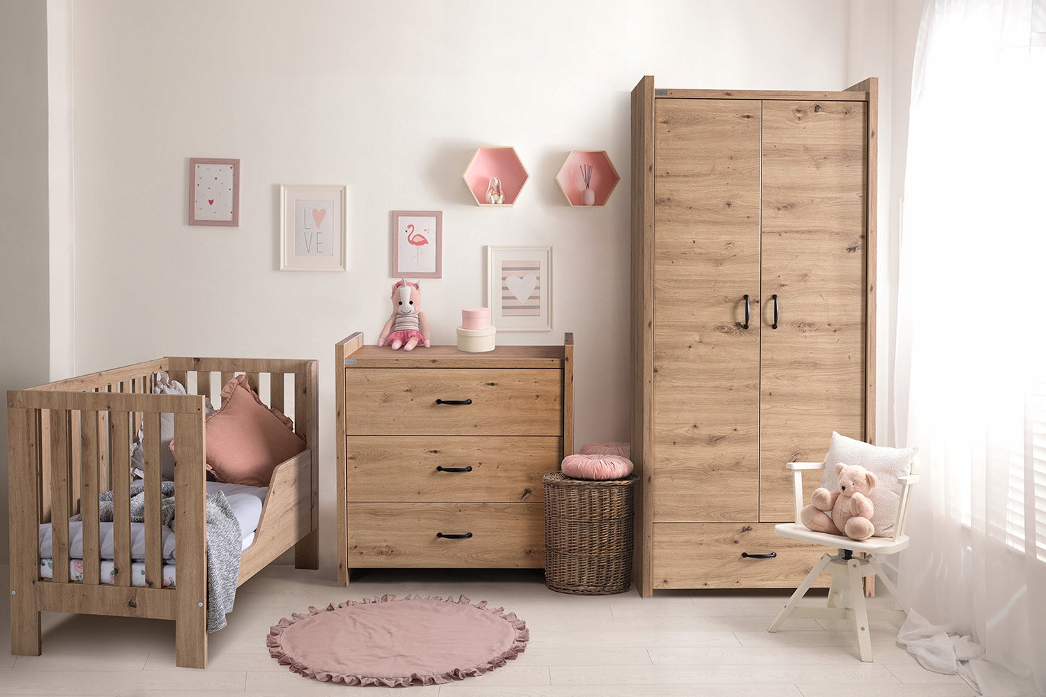 Klups patut din lemn 120x60 cm AMELIA II pentru 0m+ Stejar