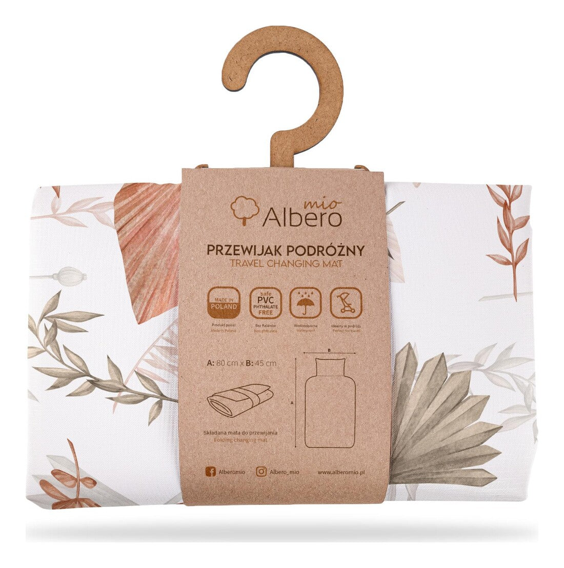 Klups saltea de infasat de calatorie 80x45 cm Frunze Boeme Ruginii