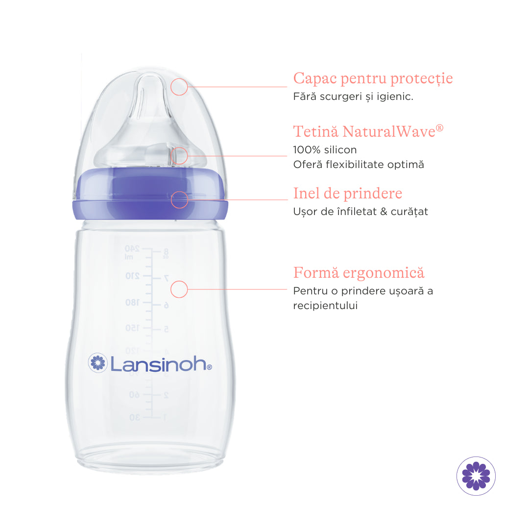 Lansinoh pachet de 2 biberoane cu tetina NaturalWave M de 240ml 3m+ Imagine secundară a produsului