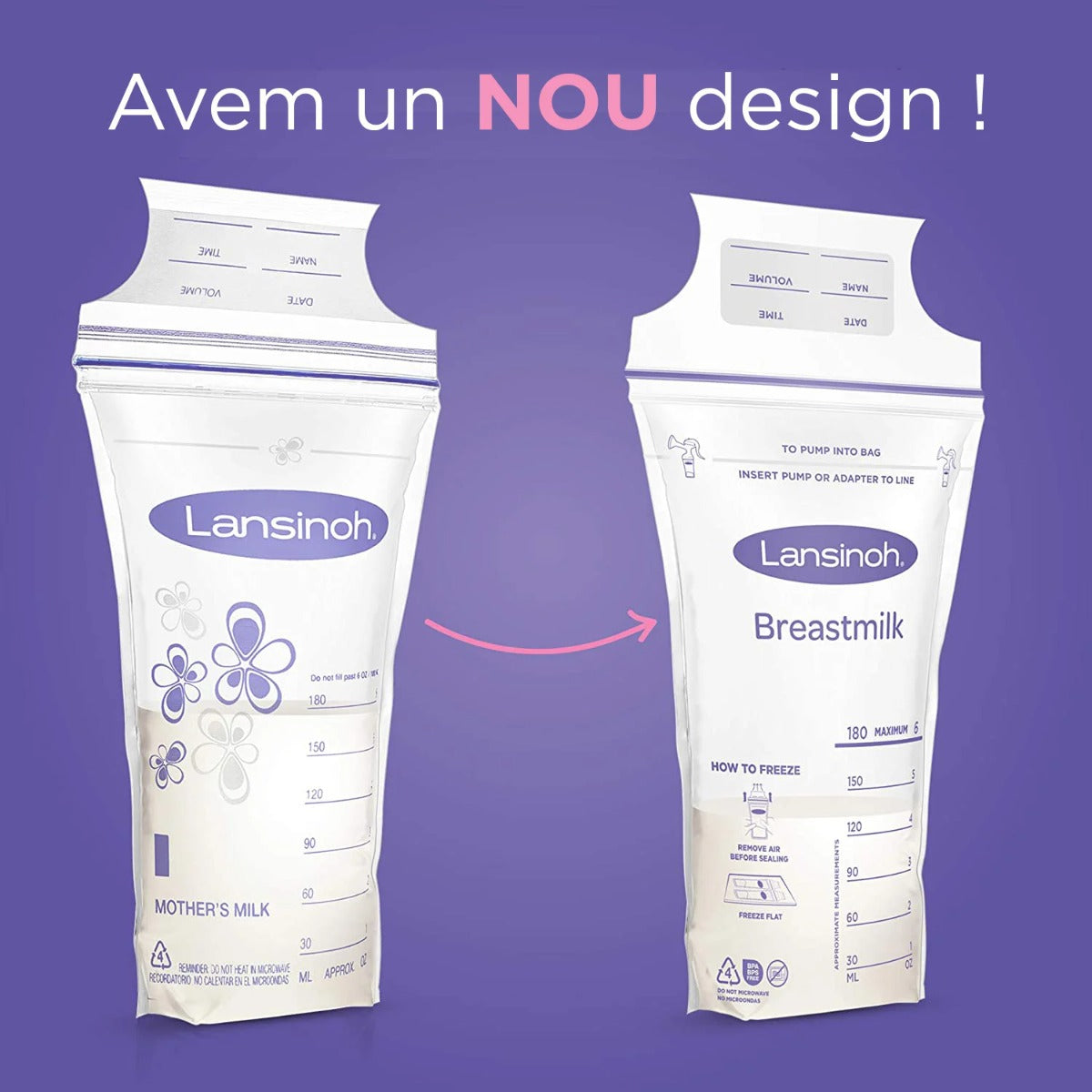 Lansinoh Pungi pentru stocarea laptelui matern de 180 ml  50 buc/set