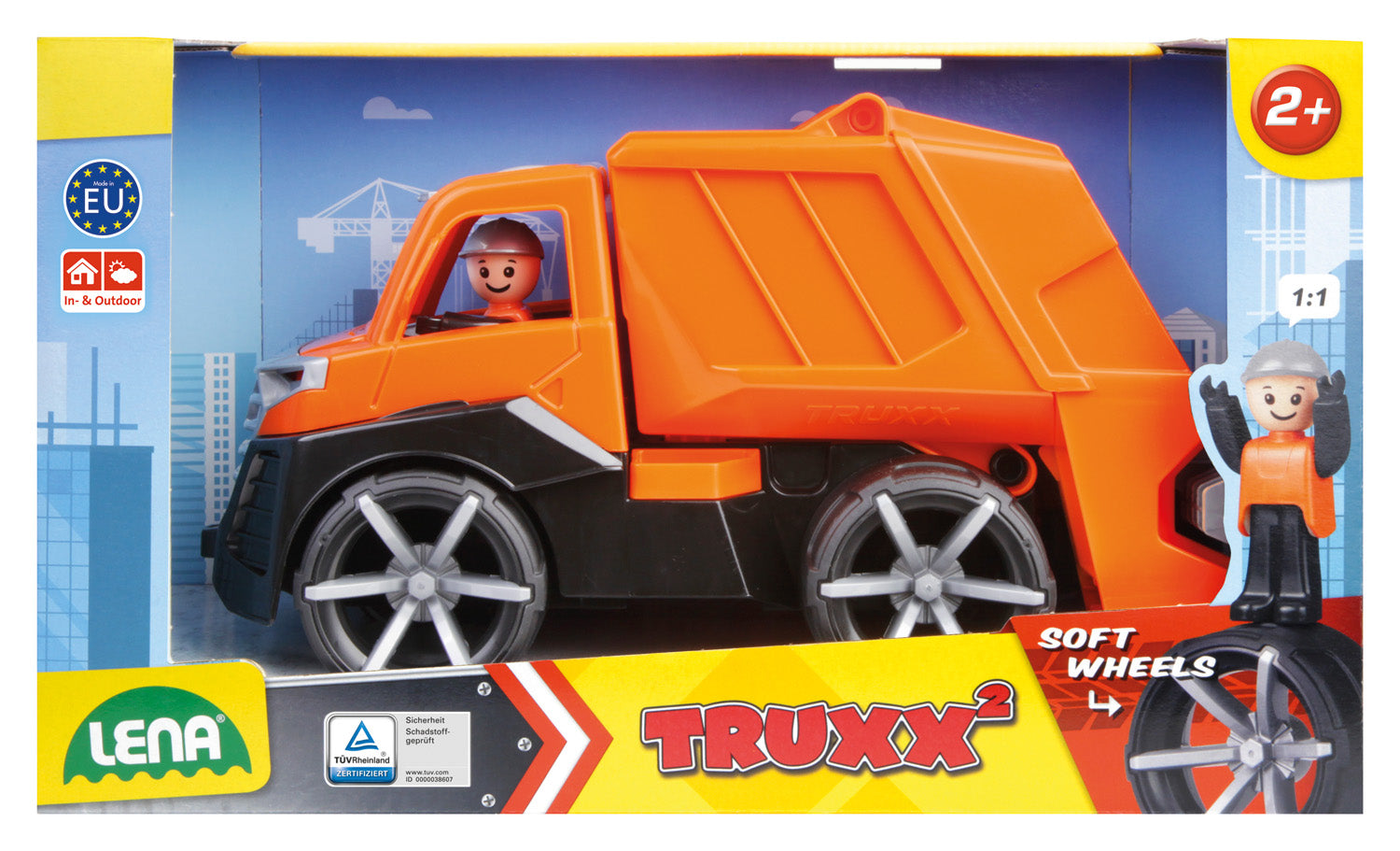 Lena jucarie masina gunoier TRUXX 2 de 30 cm cu figurina 2 ani+
