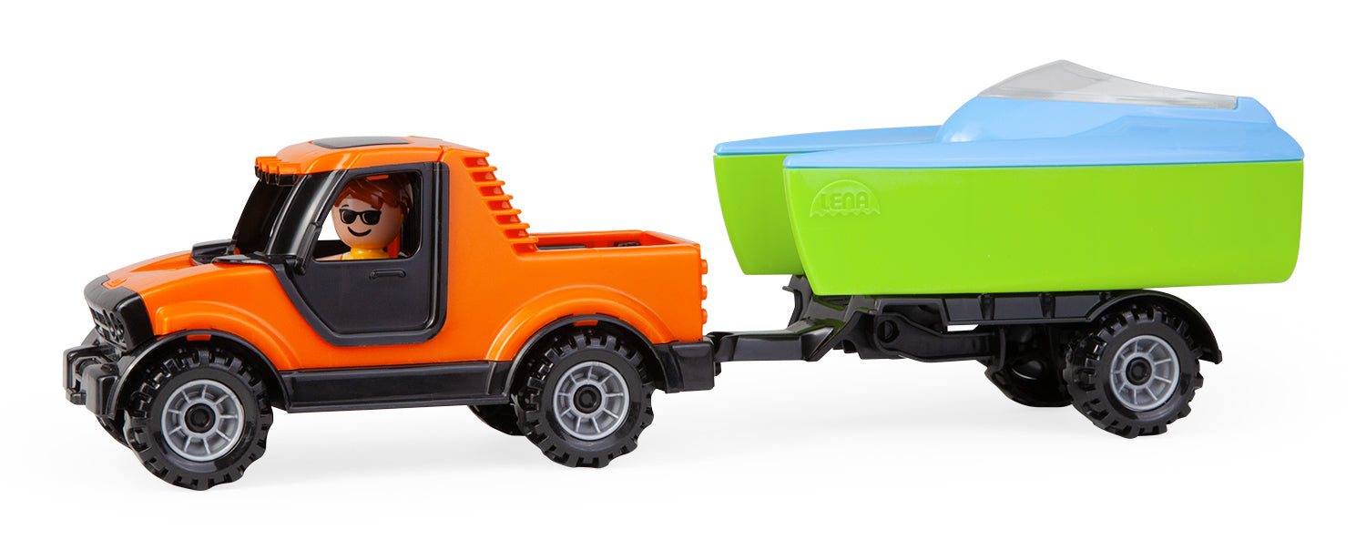 Lena Truckies masina Pick-Up cu barca si figurina 35 cm 2 ani+