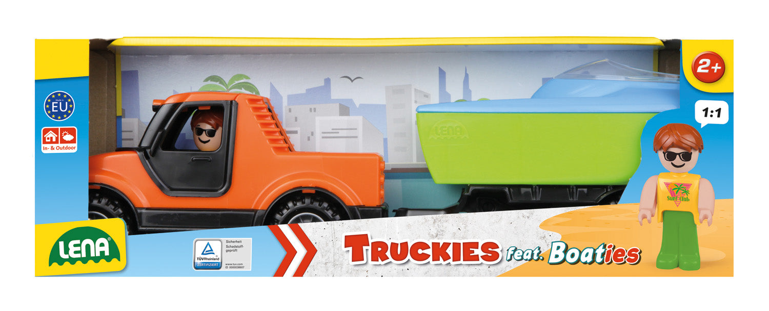Lena Truckies masina Pick-Up cu barca si figurina 35 cm 2 ani+