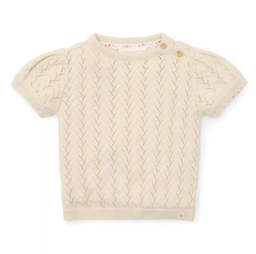 Little Dutch bluza fete tricotata cu maneca scurta 2 ani+ Fairy Garden Creme