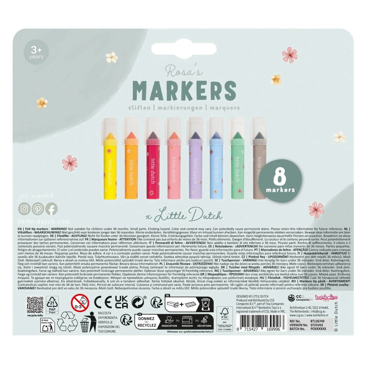 Little Dutch carioci colorate set de 8 bucati 3 ani+ Multicolored Rosa