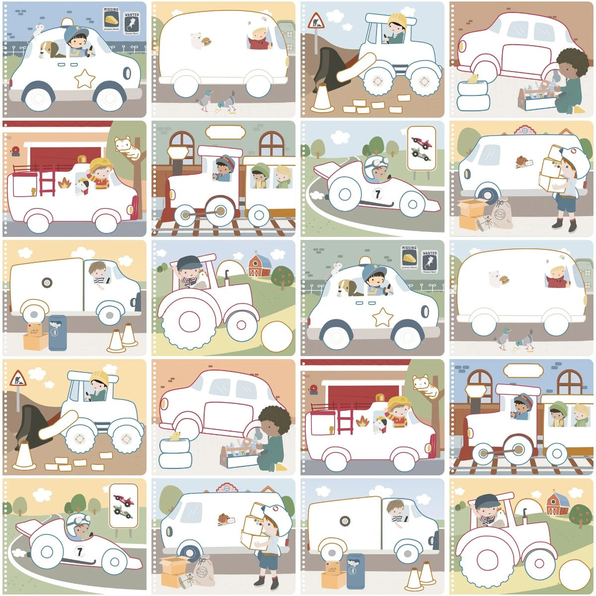 Little Dutch carte de colorat cu 3 creioane si 20 de pagini 2 ani+ Vehicles Jim